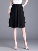 High Waist Wide Leg Pants Women Summer Loose Thin Chiffon Five-Quarter Length Anti-Light Skirt Trendy Casual Trousers