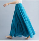 Boho Cotton Linen Beach Long Skirt Women Vintage Casual Solid A-line High Waist Dance Floor-Length Maxi Skirt Spring Summer New