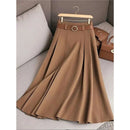 Elegant Fashion Skirts For Women 2025 New Spring Autumn Patchwork Pleated A-Line Mid-length Skirts Commuting Office Lady Skirt