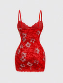 Vestido Mini de Renda Estampado com Alças Finas - Estilo Resort