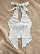 Sexy V-neck Halter Neck Crop Top for Women Summer Sleeveless Solid Split Backless Top Y2K Clothes