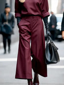 Women's Wine Red High Waist Wide Leg Pants 2025 Spring Autumn Fashion Pleated Ninth Pants Matching Bottoms Streetwear Trousers