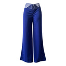 Women High Waist Flared Pants Office Casual Sheer Mesh Patch Crisscross Y2K Trousers Elegant Streetwear Work Pants Lady Clothes