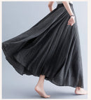 Boho Cotton Linen Beach Long Skirt Women Vintage Casual Solid A-line High Waist Dance Floor-Length Maxi Skirt Spring Summer New