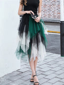 Women's Midi Skirt, Elegant Elastic Waist Contrast Color Autumn Tulle Skirt, Suitable for Street Party
