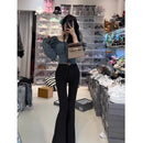 Fashion V High Waist Black Flare Pants Women 2025 Summer Korean Slim Fit Wide Leg Trousers Ladies Streetwear Bell Bottom Pants