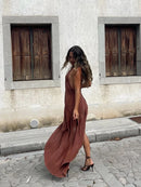 Women Elegant Pleated Irregular Slim Long Skirt Sexy Solid Backless Off-shoulder Dress New Dating Party Festival Club Prom Gown