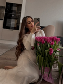Vestido Longo Feminino com Estampa de Conchas e Manga Flare - Sexy Costas Abertas Renda Cor Sólida Gola Redonda