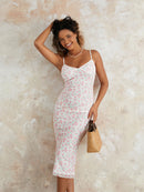 Vestido Feminino Floral sem Manga com Alças Finas - Festa Coquetel Praia