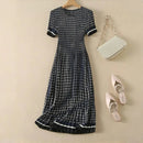 Pleated dress, women's waist collection, short sleeved floral long skirt, elegant 2026 summer new style DRESS