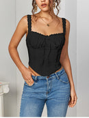 NewAsia Women's Sleeveless Spaghetti Strap Lace Crop Corset Top Backless Double Layer Fashion Casual Party Cami Bustier Tops