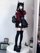 Women‘s Lolita Set Dark Femme Mesh Top & Waist Cinching Skirt, 2025 Autumn Japanese Street Style Coord for Gothic Baddie Fashion