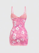 Vestido Mini de Renda Estampado com Alças Finas - Estilo Resort