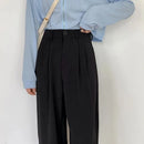 High Waist Women Suit Pants Fall Straight Office Ladies Korean Fashion Trousers Casual Button Loose Female Black Pants New 2024