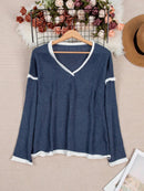New Women's V-Neck Knit Sweater White Trim Plus Size Casual Fashion Pullover Bohemian Top for Fall Winter Chic y2k clothing