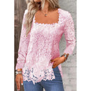 Lace Blouse Tee Shirt Women Vintage Top Solid Full Sleeve Square Collar Streetwear Ladies Casual Spring Summer Basic Tops 2025