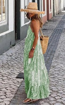 Tie Dye Print Spaghetti Strap Dresses Women Bohemian Style Loose Backless Vacation Beach Long Dress Female Fashion Streetwear