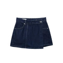 Women Casual Navy Blue Denim Shorts Set V-neck Short Sleeves Cropped Shirt High Waist Solid Color Shorts Skirt Female Suits