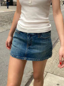Saia Jeans Feminina Mini Vintage Americana com Cintura Alta - Casual Streetwear