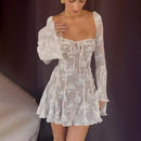Vestido Mini Elegante com Estampa e Manga Longa - Outono e Inverno
