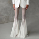 Women Pleated Elastic High Waist Fashion Evening Party Trousers See Through Mesh Pleated Flare Pants 2025 Summer Gown Chic Pants