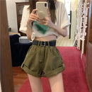 Denim Shorts Women High Waist Summer Solid All-match Hotsweet Loose Casual Rolled Edge Korean Style Chic Streetwear Ins Popular