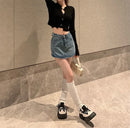 Saia Jeans Feminina Mini com Cintura Alta Slim - Coreana Cute Verão
