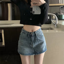 Saia Jeans Feminina Mini com Cintura Alta Slim - Coreana Cute Verão