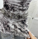 Women's Vintage Tie-dye Printed Mesh Spaghetti Strap Camisole Hot Girl Irregular Ruffled Ribbon Sleeveless Top Partyclub 1185