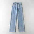 Women's High Waist Jeans 2025 Spring Fall Relaxed Straight Leg Raw Hem Floor-Length Vintage Inspired Daily Uniform