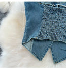 Faionable Denim ter Ne Crop Top And High Waist  Skirt Women's Set Summer Polyester Material Youthful Sle