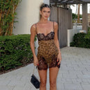 Vestido Mini de Renda com Estampa de Leopardo e Alças Finas - Praia e Festa