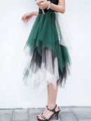 Women's Midi Skirt, Elegant Elastic Waist Contrast Color Autumn Tulle Skirt, Suitable for Street Party
