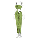 Two Piece Skirt Set for Women Sexy 3D Flower Tube Top High Split Long Maxi Skirt Womens Vacation Outfits