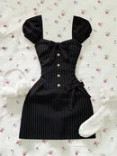 Vestido Mini Feminino Y2K Gothic com Laço e Cintura Alta - Punk Sexy Lolita Streetwear