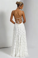 Vestido Longo Feminino Maxi com Alças Finas e Amarrão - Sexy Ombro Frio Festa Clube