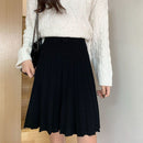 Knitted Pleated Skirts Women Above Knee Solid Casual Autumn All-match Design College Jupe Femme Korean Style High Waist Elegant