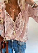 2026 Women's Fashion Solid Color Lace Long Sleeve Shirt Loose Slim Fit Versatile Elegant Office Commute Casual Pullover Blouse