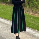Elegant High Waist Panel Versatile Pleated Skirt Spring and Autumn Retro Fashion Stripe Mini Knitted Skirt Women's Mixed Color