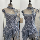 Women's Vintage Tie-dye Printed Mesh Spaghetti Strap Camisole Hot Girl Irregular Ruffled Ribbon Sleeveless Top Partyclub 1185