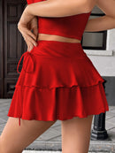 Pleated Mini Skirt Women Solid Color Sexy Folds Drawstring Leace-up Simple All-match Short Skirts Fashion Hot Girl Streetwear