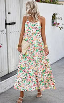 Tie Dye Print Spaghetti Strap Dresses Women Bohemian Style Loose Backless Vacation Beach Long Dress Female Fashion Streetwear