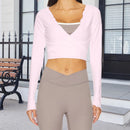 New Women Crop Wrap Tops Solid Color Tie up Hem V-Neck Fitted Long Sleeve Shirt For Club Streetwear Aesthetic Clothes S M L