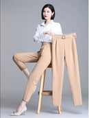 White Pants Women Elastic High-waisted Haren Pants Fashion Wild Professional Suit Pants Office Ladies Trousers Black Khaki Pants