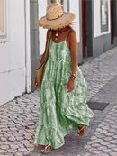 Tie Dye Print Spaghetti Strap Dresses Women Bohemian Style Loose Backless Vacation Beach Long Dress Female Fashion Streetwear