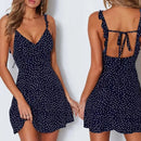 Vestido Mini de Verão com Estampa de Bolinhas e Costas Abertas - Feminino