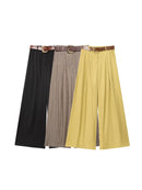 High Waist Wide Leg Pants for Women Fashion Belted Front Darts Side Pockets Female Trousers