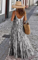 Tie Dye Print Spaghetti Strap Dresses Women Bohemian Style Loose Backless Vacation Beach Long Dress Female Fashion Streetwear