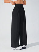 Casual High Waist Wide Leg Pants Women Summer Black Fitness Running Yoga Sport Trousers Straight Jogger Leggings
