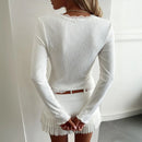 Casual Knitwear Lace V-Neck Cardigan Women Slim Solid Long Sleeves Commuting Cropped New Outwear Women's Knit Cardigan Top 2026